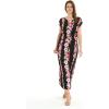 imageWomens Hawaiian Luau Cap Sleeve Maxi Simple Dress in Hibiscus VinePink Black Hibiscus