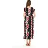 imageWomens Hawaiian Luau Cap Sleeve Maxi Simple Dress in Hibiscus VinePink Black Hibiscus