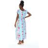 imageWomens Hawaiian Luau Cap Sleeve Maxi Simple Dress in Hibiscus VinePink Turquoise Hibiscus