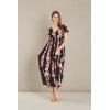 imageWomens Hawaiian Maxi Ruffle Sleeve Dress in HibiscusPink Black Hibiscus Vine