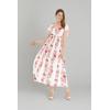 imageWomens Hawaiian Maxi Ruffle Sleeve Dress in HibiscusPink White Hibiscus Vine