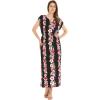 imageWomens Hawaiian Luau Cap Sleeve Maxi Simple Dress in Hibiscus VinePink Black Hibiscus