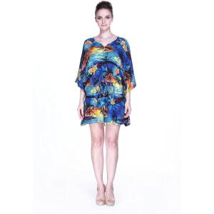 imageHula Batiks Womens Hawaiian Poncho with Tie Dress in Sunset Blue