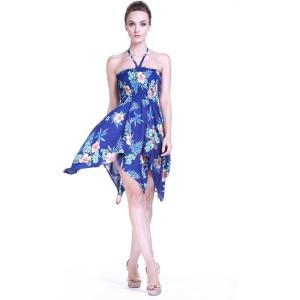 imageWomens Hawaiian Gypsy Fairy Uneven Bottom Luau Dress in Hibiscus PatternsBlue Hibiscus