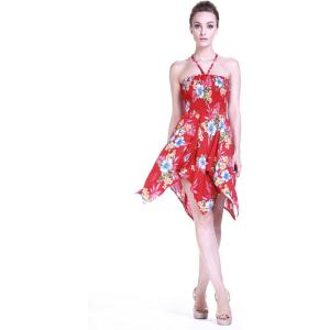 imageWomens Hawaiian Gypsy Fairy Uneven Bottom Luau Dress in Hibiscus PatternsRed Hibiscus