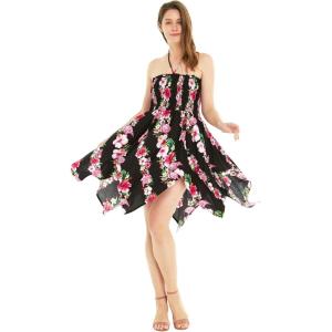 imageWomens Hawaiian Gypsy Fairy Uneven Bottom Luau Dress in Pink HibiscusBlack Wispy Cereus