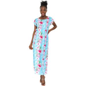 imageWomens Hawaiian Luau Cap Sleeve Maxi Simple Dress in Hibiscus VinePink Turquoise Hibiscus