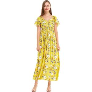 imageWomens Hawaiian Maxi Ruffle Sleeve Dress in HibiscusGarden Poppy Yellow