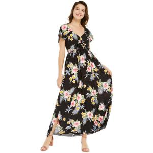imageWomens Hawaiian Maxi Ruffle Sleeve Dress in HibiscusHibiscus Black