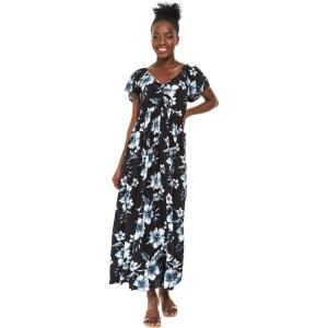 imageWomens Hawaiian Maxi Ruffle Sleeve Dress in HibiscusMidnight Bloom