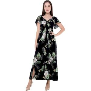imageWomens Hawaiian Maxi Ruffle Sleeve Dress in HibiscusPineapple Garden Black