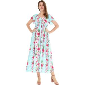 imageWomens Hawaiian Maxi Ruffle Sleeve Dress in HibiscusPink Turquoise Hibiscus Vine