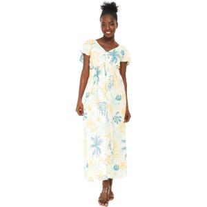 imageWomens Hawaiian Maxi Ruffle Sleeve Dress in HibiscusSandy Beach Sun Kissed Yellow