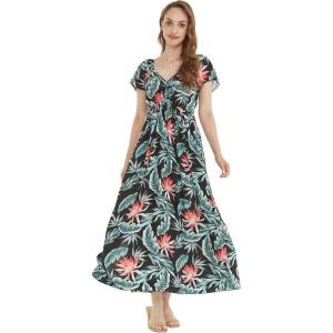 imageWomens Hawaiian Maxi Ruffle Sleeve Dress in Orchid BreezeBlooming Lily Black