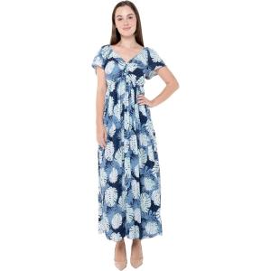 imageWomens Hawaiian Maxi Ruffle Sleeve Dress in Palm LeavesPacific Palm Navy