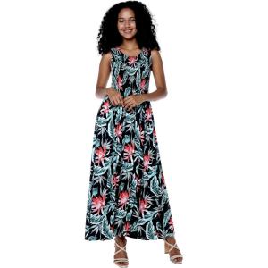 imageWomens Hawaiian Maxi Tank Elastic Luau Dress Floral PatternsBlooming Lily Black