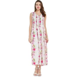 imageWomens Hawaiian Maxi Tank Elastic Luau Dress Pink Black Hibiscus Vine