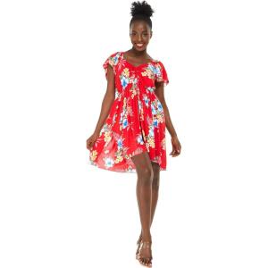 imageWomens Hawaiian Mini Ruffle Sleeve Dress HibiscusHibiscus Red