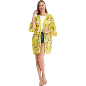 imageWomen Open Front Lightweight Kimono Tops in HibiscusGarden Poppy Yellow