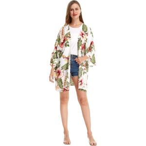imageWomen Open Front Lightweight Kimono Tops in HibiscusRafelsia Cream