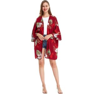imageWomen Open Front Lightweight Kimono Tops in Pineapple GardenPineapple Garden Burgundy