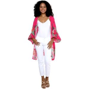imageWomen Open Front Lightweight Kimono Tops in Pretty TropicalPretty Tropical Hot Pink