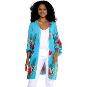 imageWomen Open Front Lightweight Kimono Tops in Pretty TropicalPretty Tropical Turquoise