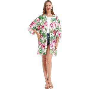 imageWomen Open Front Lightweight Kimono Tops in Wispy CereusLotus and Orchid