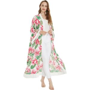 imageWomen Open Front Lightweight Maxi Kimono Dress in Wispy CereusLotus and Orchid