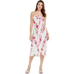 imageWomens Hawaiian Luau Halter Floral Print Halter Dress in BloomPink Hibiscus Vine