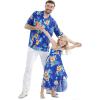 imageCouple Matching Hawaiian Luau Cruise Party Outfit Shirt Dress in Hibiscus BlueHibiscus Blue