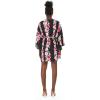 imageWomen Open Front Lightweight Kimono Tops in FloralPink Hibiscus Vine Black