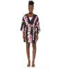 imageWomen Open Front Lightweight Kimono Tops in FloralPink Hibiscus Vine Black