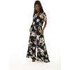 imageWomens Hawaiian Wide Legged with Pockets Jumpsuit in Hibiscus BlueHibiscus Black