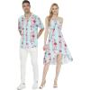 imageCouple Matching Hawaiian Luau Cruise Party Outfit Shirt Dress in Hibiscus BluePink Turquoise Hibiscus Vine