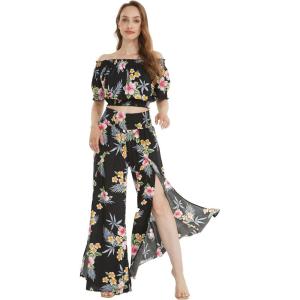 imageMatchable Couple Hawaiian Luau Shirt or Wide Legged Pants in Hibiscus BlackWomen Hibiscus Black Top