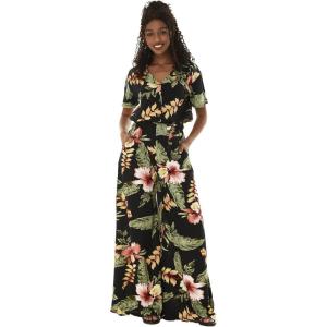 imageWomens Hawaiian Wide Legged with Pockets Jumpsuit in Cream RafelsiaBlack Rafelsia