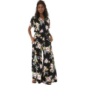 imageWomens Hawaiian Wide Legged with Pockets Jumpsuit in Hibiscus BlueHibiscus Black
