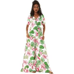 imageWomens Hawaiian Wide Legged with Pockets Jumpsuit in Lotus and OrchidLotus and Orchid