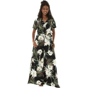 imageWomens Hawaiian Wide Legged with Pockets Jumpsuit in Wispy CereusWispy Cereus Black
