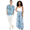 imageMatchable Couple Hawaiian Luau Shirt or Wide Legged Pants in Simply Blue LeafWomen Simply Blue Leaf