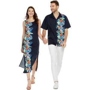 imageCouple Matching Luau Aloha Shirt Maxi Tank Dress Orchid Paradise NavyOrchid Paradise Navy