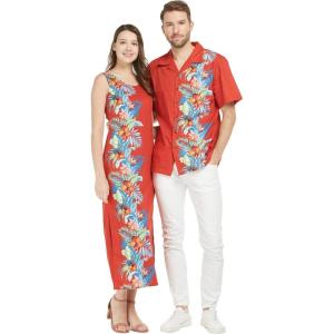 imageCouple Matching Luau Aloha Shirt Maxi Tank Dress Orchid Paradise NavyOrchid Paradise Red