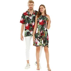 imageMatchable Couple Hawaiian Luau Men Shirt or Women Vintage Fit and Flare Dress in Lost in ParadiseMen Tropical Twilight