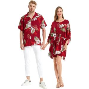 imageMatchable Couple Hawaiian Luau Shirt and Poncho Dress in Pineapple Garden BlackMen Pineapple Garden Burgundy