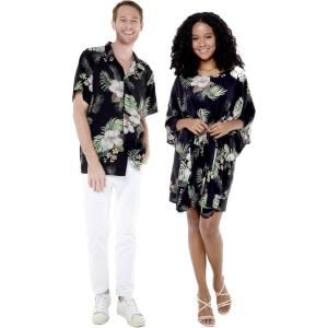 imageMatchable Couple Hawaiian Luau Shirt and Poncho Dress in Pineapple Garden BlackWomen Pineapple Garden Black