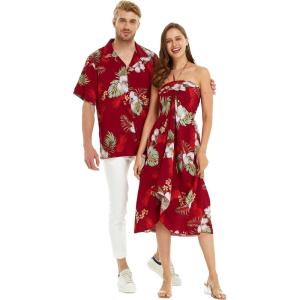 imageMatchable Couple Hawaiian Luau Shirt or Butterfly Dress in Pineapple Garden BurgundyMen Pineapple Garden Burgundy Navy
