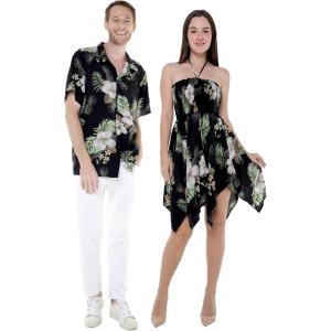 imageMatchable Couple Hawaiian Luau Shirt or Fairy Dress in Pineapple Garden BlackMen Sandy Beach Black