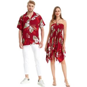 imageMatchable Couple Hawaiian Luau Shirt or Fairy Dress in Pineapple Garden BlackMen Sandy Beach Burgundy