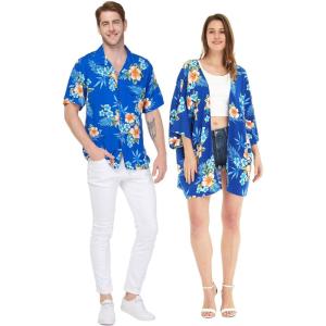 imageMatchable Couple Hawaiian Luau Shirt or Kimono in Hibiscus BlueWomen Hibiscus Blue